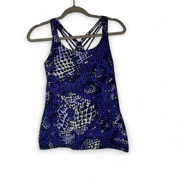 Calvin Klein Performance Purple & White Pattern Top Criss Cross Straps Med NWT - Picture 2 of 5